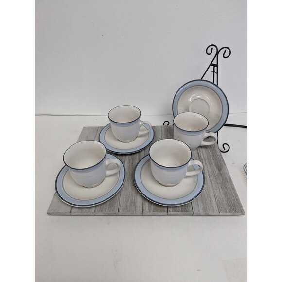 Vintage Johann Haviland Blue Bouquet Crowning Fashion Set 4 Teacups Saucers - Picture 1 of 8